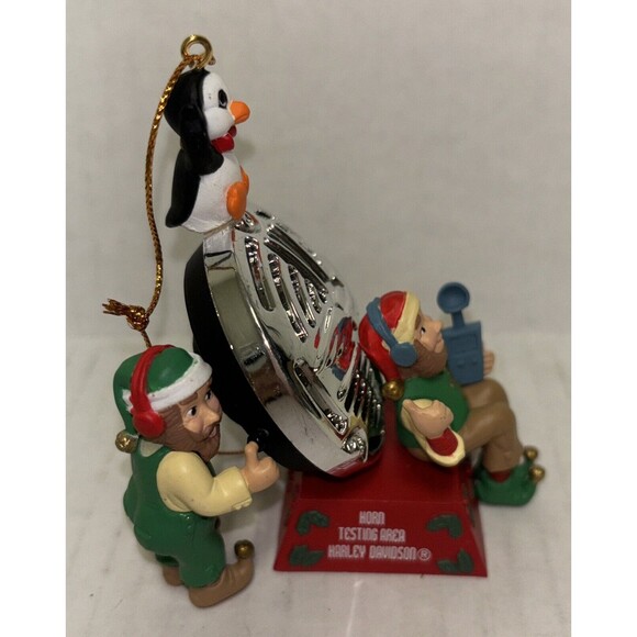 RARE HARLEY DAVIDSON CHRISTMAS ORNAMENT ELVES AND PENDGUIN HORN TEST AREA 1997 - Picture 3 of 16